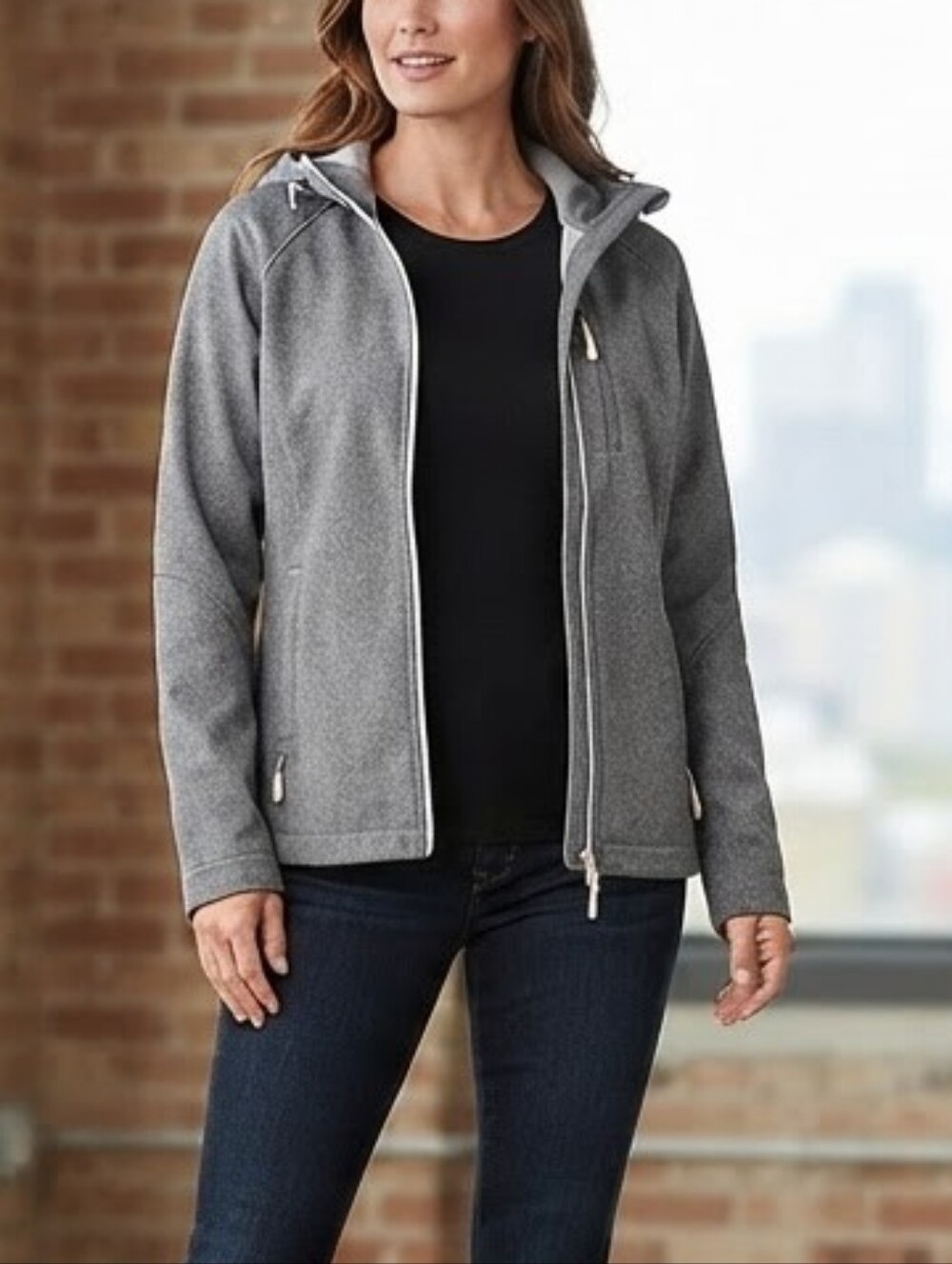 Kirkland Signature Gray Heather Softshell Hooded Full-Zip Jacket Large Flawed